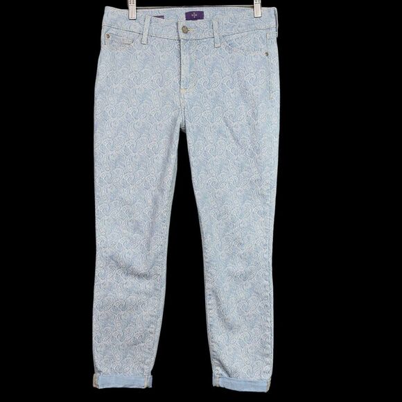 NYDJ Rachel Roll Cuff Ankle Jeans Women’s 6 Blue Paisley Print Mid Rise - Picture 3 of 15